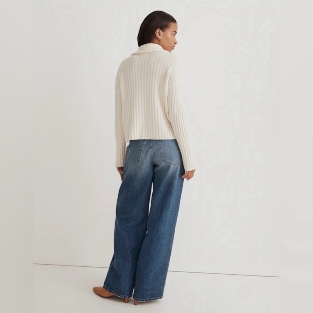 Madewell Cream Ribbed Button-Up Wool Blend Cardigan Sweater Size M - Picture 3 of 12